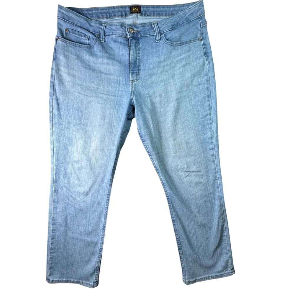 Lee Women Straight Leg Jeans Light Wash Denim Stretch Casual 16S Light Blue